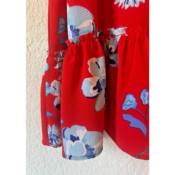 Mud Pie Thin Strap Red Blouse With Blue Floral Pattern Womens Medium - Picture 2 of 8